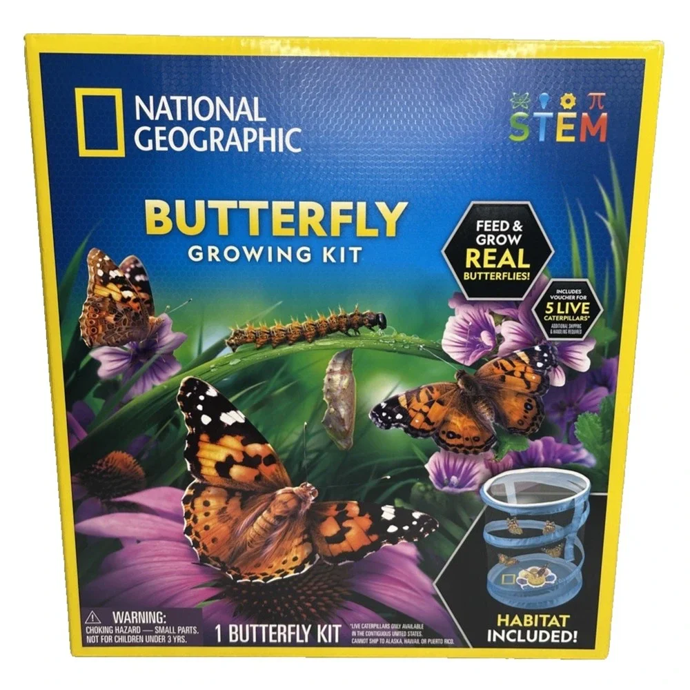 National Geographic Butterfly Growing Kit Feed & Grow‎ Real Caterpillars Habitat